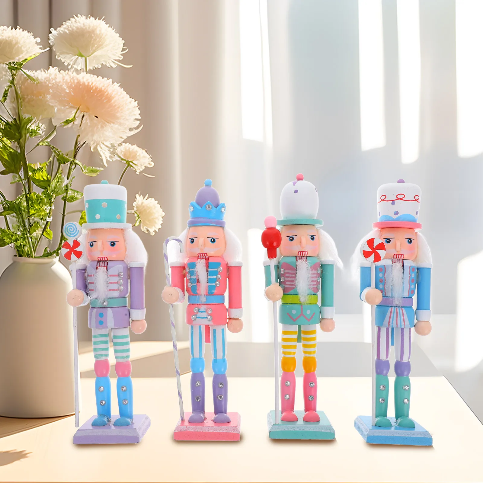 

4Pcs Wooden Soldier Nutcracker Christmas Decoration Handcrafted Wood Nutcracker Ornament for Home Office Mantel Shelf Festive