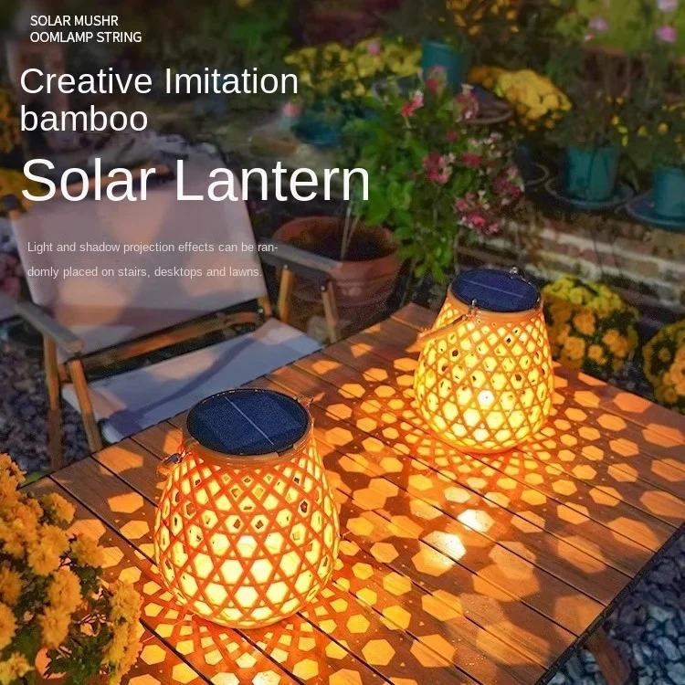 Lanterna De Bambu Portátil, Lâmpada Solar, Pátio Paisagismo, Atmosfera Lustre, Layout De Pátio, Jardim Varanda, Rattan Pouso