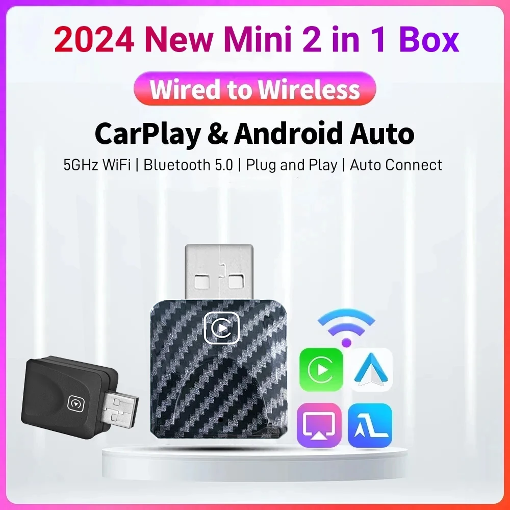 2-In-1 Wired To Wireless Android Carplay Mini Smart Conversion Box Suitable for Volkswagen Kia Toyota Volvo Plug and Play