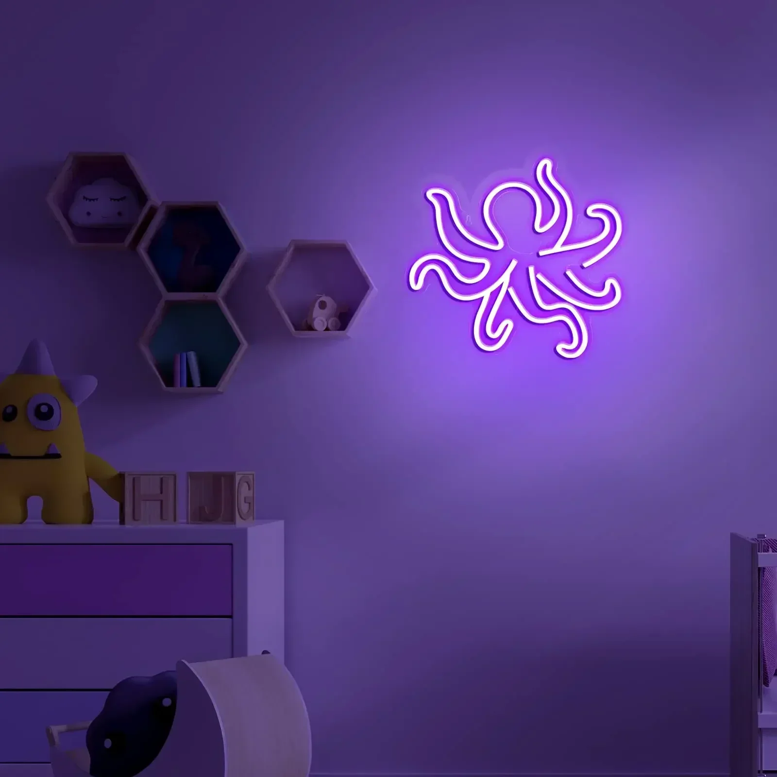 Octopus LED Neon Lights Purple Neon Light USB Power Supply for Gaming Room Bedroom Man Cave Party Bar Wall Decor USB Powered