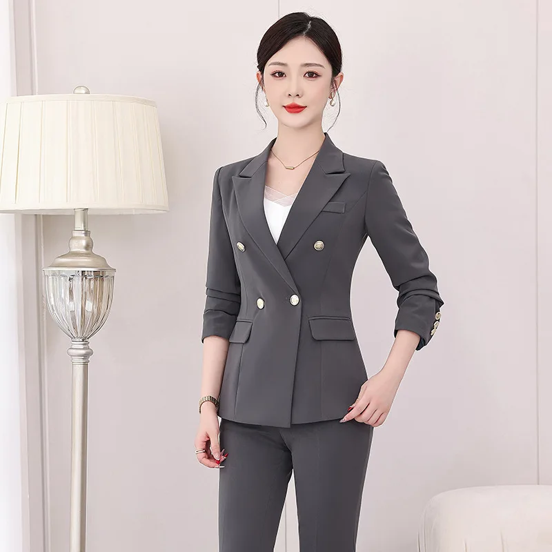 High-End Gray Suit Women's Autumn Long Sleeve Temperament Office Wear Interview Formal Wear Hotel Manager Suit