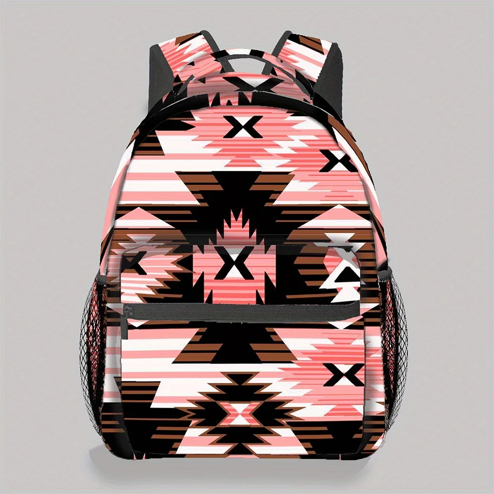 Boho Aztec Geometric Print Backpack For Girls Lightweight Casual School Bookbag Large Capacity Travel Daypack Teen Student