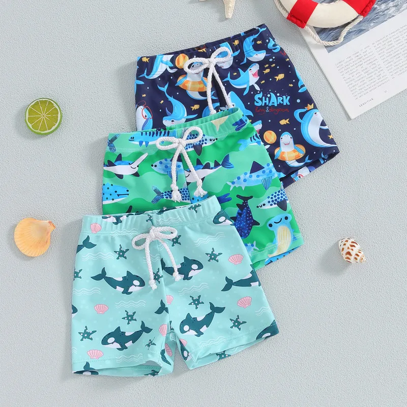 Toddler Boys Swim Trunks Shark Print Elastic Waist Swim Shorts Little Boys Bathing Suit Swimsuit Toddler Boy Swimwear