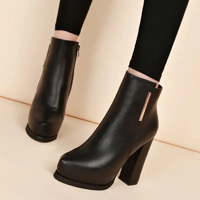 2021 Women Ankle Boots dropshipping Autumn  Women High Heels Boots Platform Sexy Ladies Black Pumps Boots Shoes