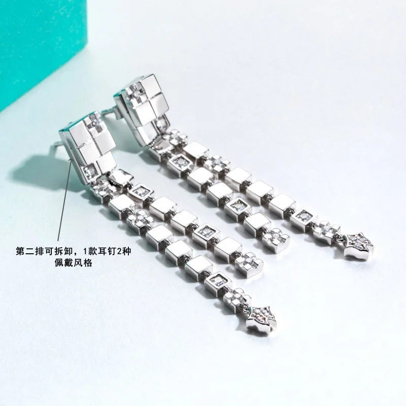 ZFSILVER العصرية غرامة s925 الفضة مويسانيتي مزدوجة ارتداء ساحة شرابة القرط سحر النساء الاكسسوارات والمجوهرات حفلة هدية EDA-027 #3