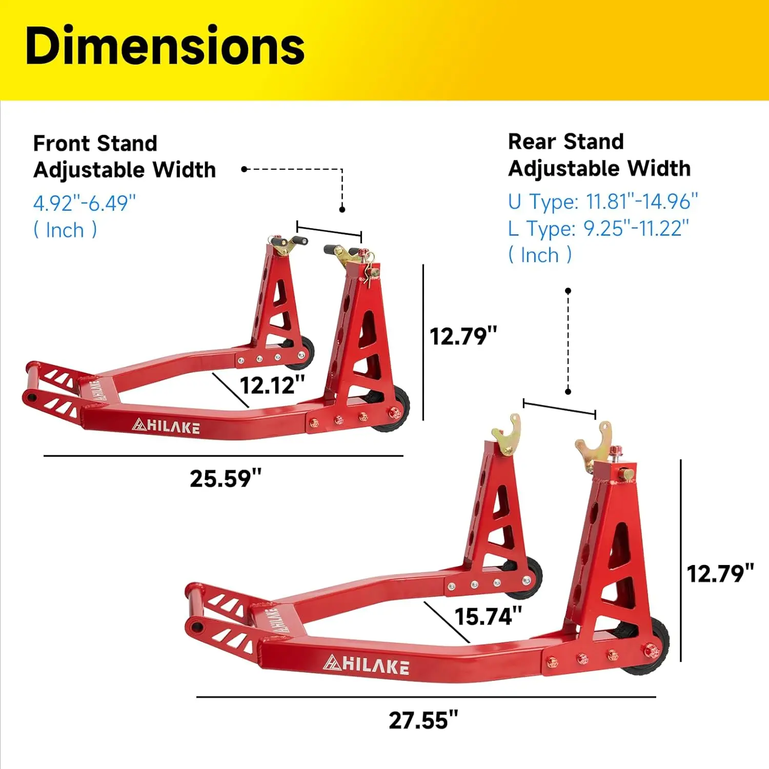 Aluminum Motorcycle Stands Front and Rear 880lbs Heavy Duty Wheel Lift Combo Swingarm Spool Peddock Stand for Yamaha Honda Kawas