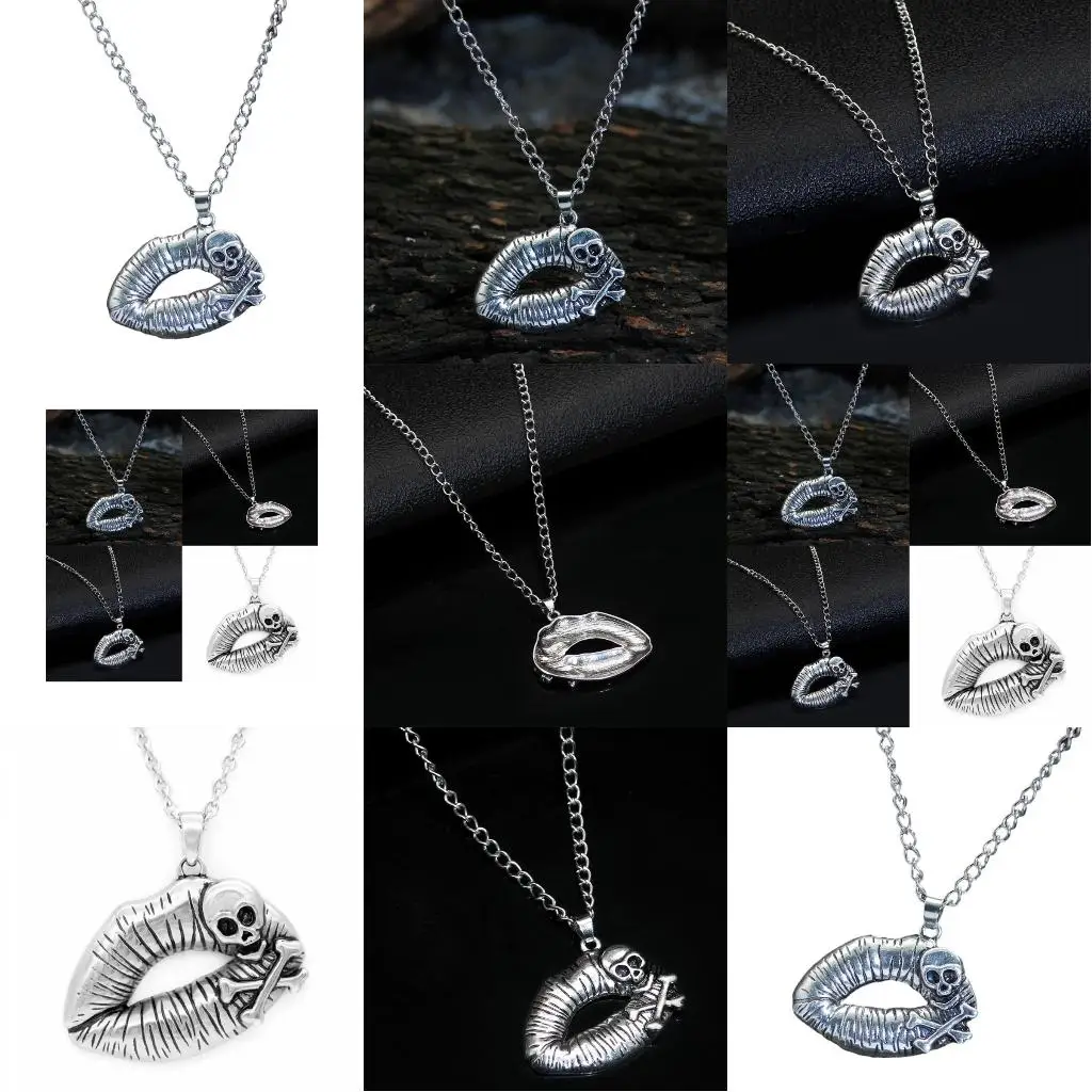 Practical Sturdy Alloy Skull Lips Pendant Necklace Suitable for Parties Gatherings and Daily Stylish Outfits Casual Wear