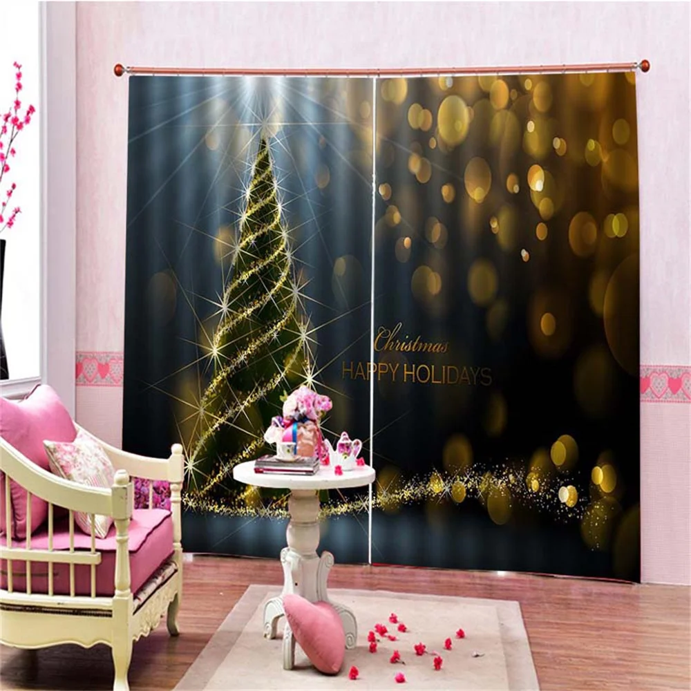 Red Christmas Ball Tree Light Happy New Year Window Curtains Blinds for Living Room Kids Bedroom Kitchen Door Home Decor 2Pcs