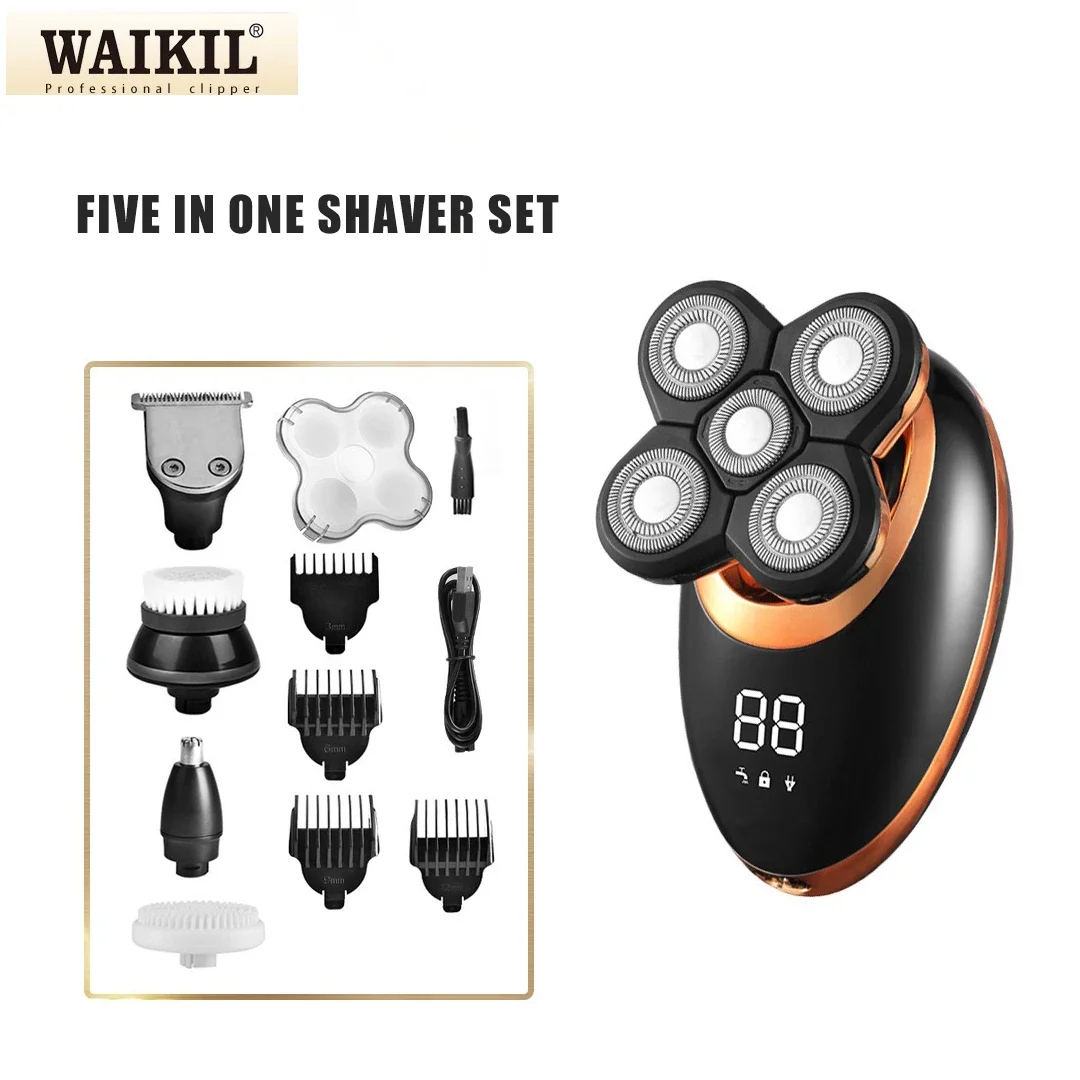 

WAIKIL New Multi functional Men's Razor Independent 5-blade Floating Head Waterproof Electric Razor USB Charging Beard Trimmer