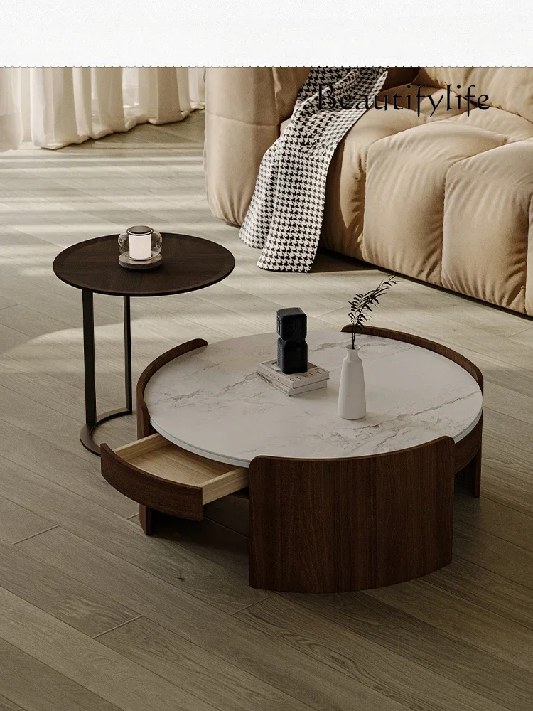 Living Room Coffee Table High Italian Minimalist Design round Stone Plate Small Coffee Table Combination