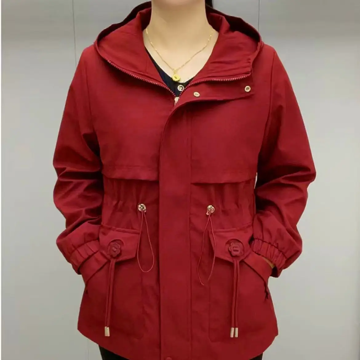

2026 Fashion Spring and Autumn Women's Oversized Windbreaker Jacket Workwear Hoodie Jacket