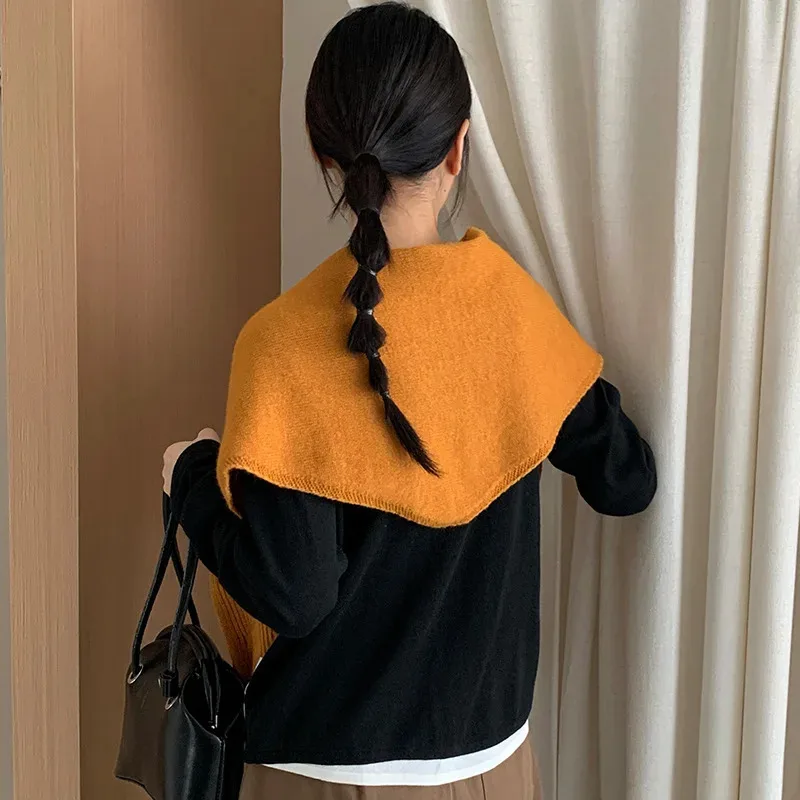 

Korean Autumn Winter Atmosphere Knitted Bag Head Triangle Scarf Dual-purpose Shawl Integrated Scarf Warm Windproof Scarves