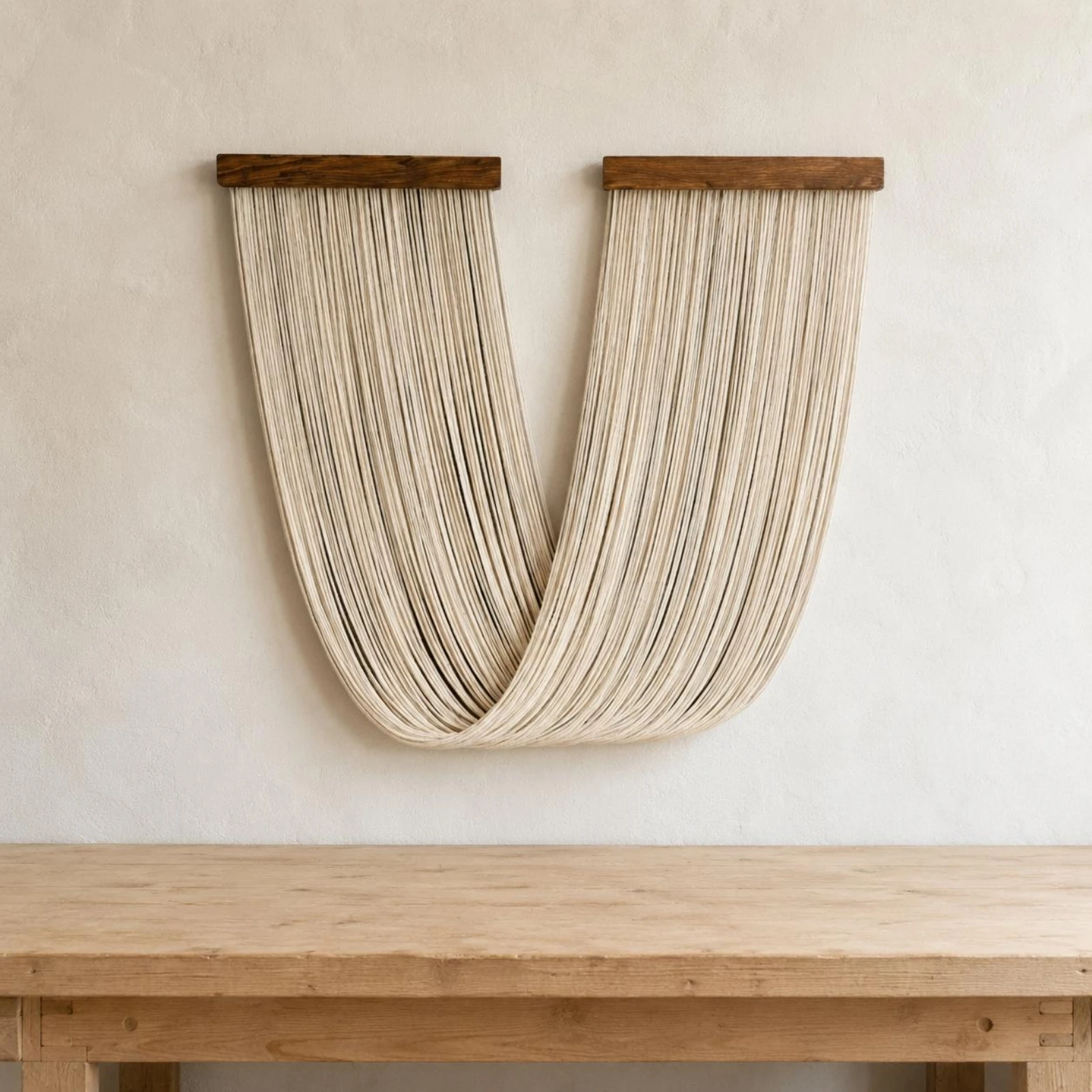 Cotton Cord Wall Hanging Handmade Draped U-Shaped Tapestry Boho Wall Tapestry Wooden Rod Home Decor Bohemian for Hotel Room