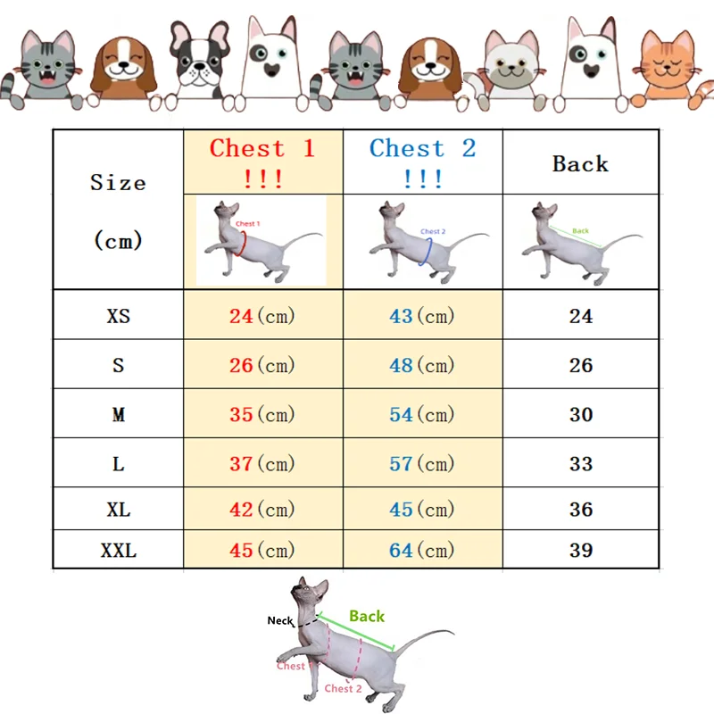 Fashion Cotton Coat for Sphynx Cat Spring Long Sleeves Soft Cartoon T-shirt for Kittens in Autumn Cartoon Pajamas for Devon Rex