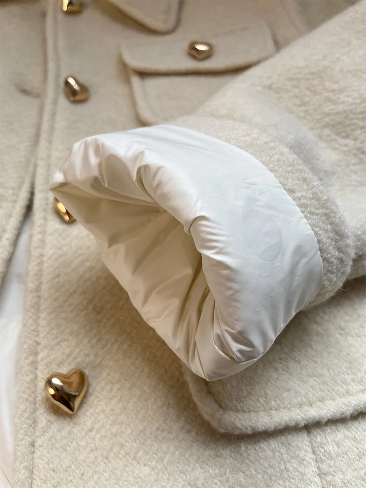 Chaqueta de plumón francesa de invierno para mujer, abrigos sencillos y gruesos con solapa, Top de viaje de Color sólido a la moda