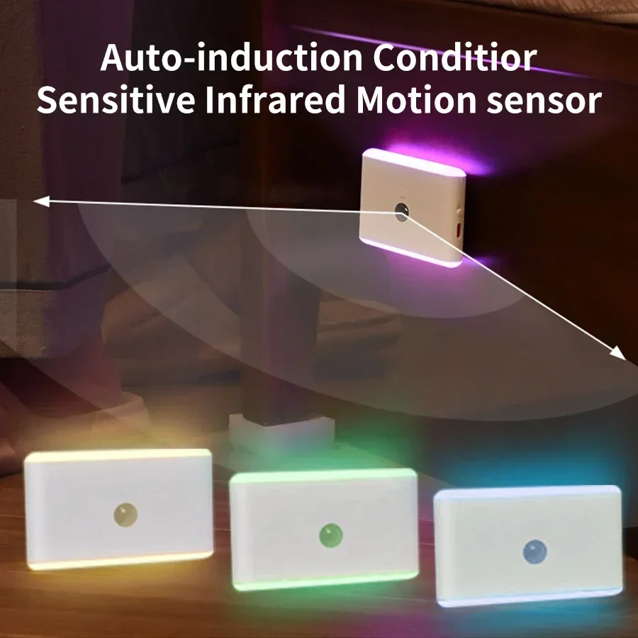

USB-C Rechargeable Motion Sensor Night Light, RGB Magnetic Cabinet/Closet Light for Kitchen Hallway Stairs, Wireless Wall Lamp