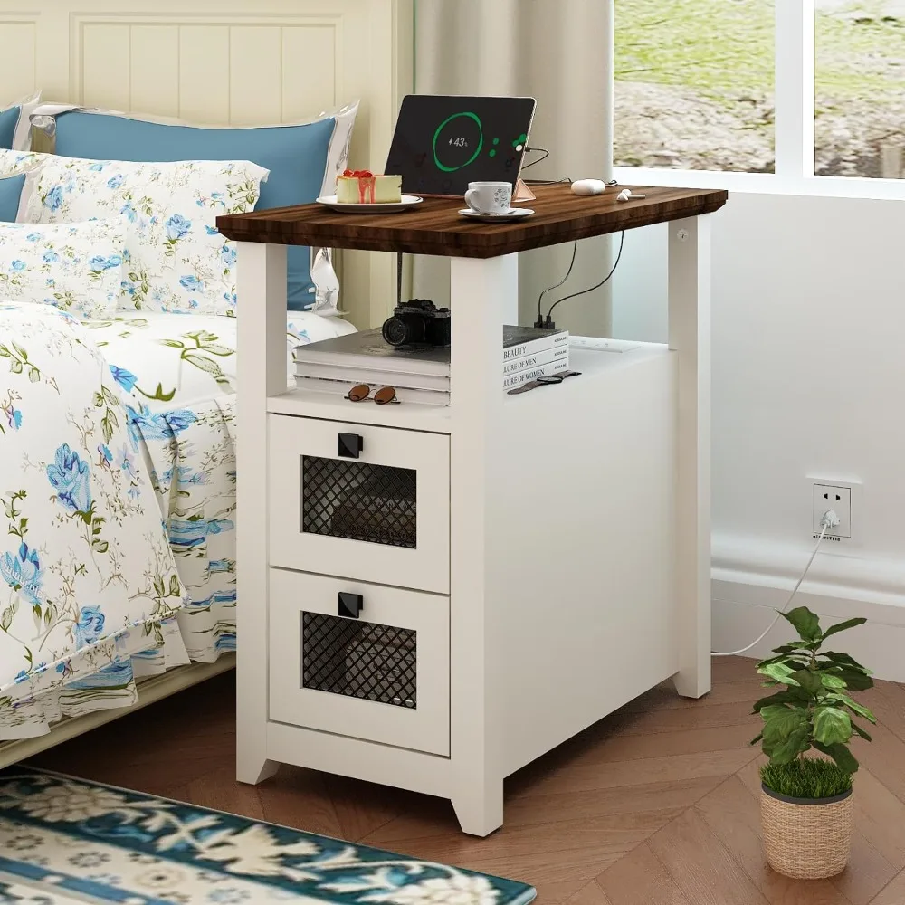 

Table With Charging Station Bedside Tables Narrow Side Table With USB Ports and Outlets Furniture Bedroom Rustic Cherry Home