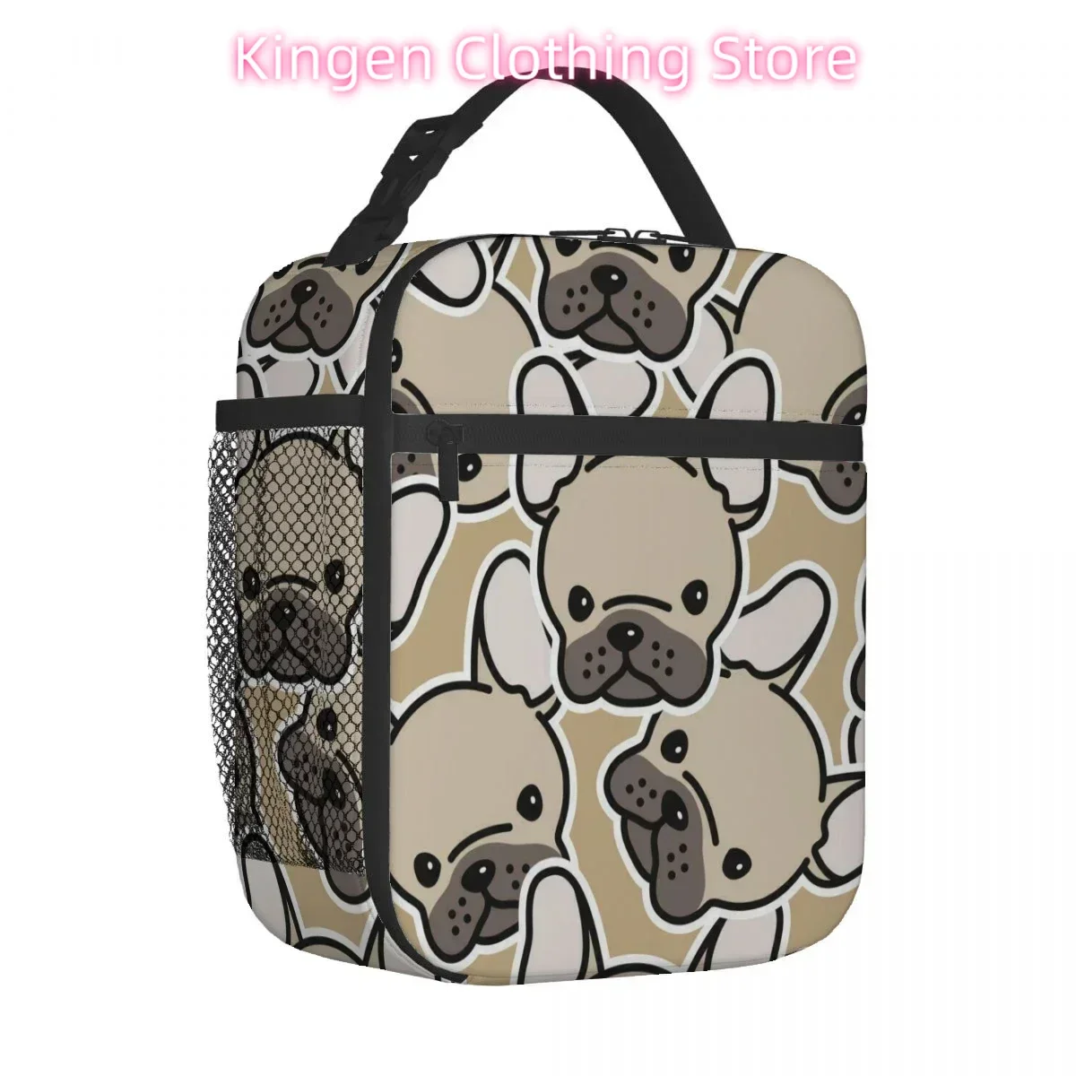 french bulldog cartoon  Portable Aluminum Foil Thickened Insulated Lunch Bag Insulated Lunch Waterproof Insulated Lunch Tote Bag
