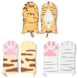 1Pc Cute Cartoon Cat Paws Pattern Oven Mitts Cotton Insulation Gloves Anti-Scalding Heat Resistant Baking Supply Microwave Tool