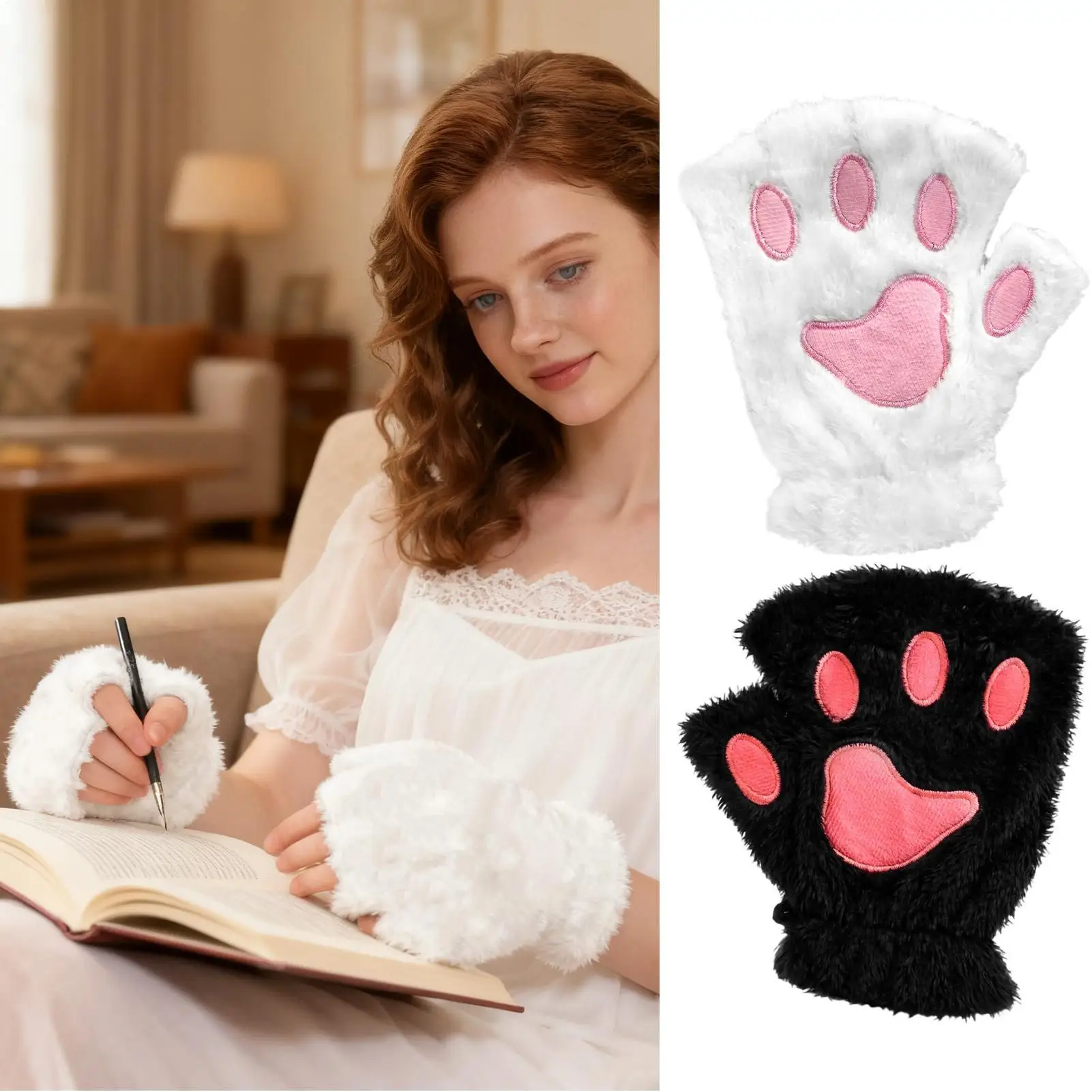 

Cat Paw Fingerless Heated Gloves USB Rechargeable Hand Warmers for Winter Sports, Outdoor Work & Computer Use