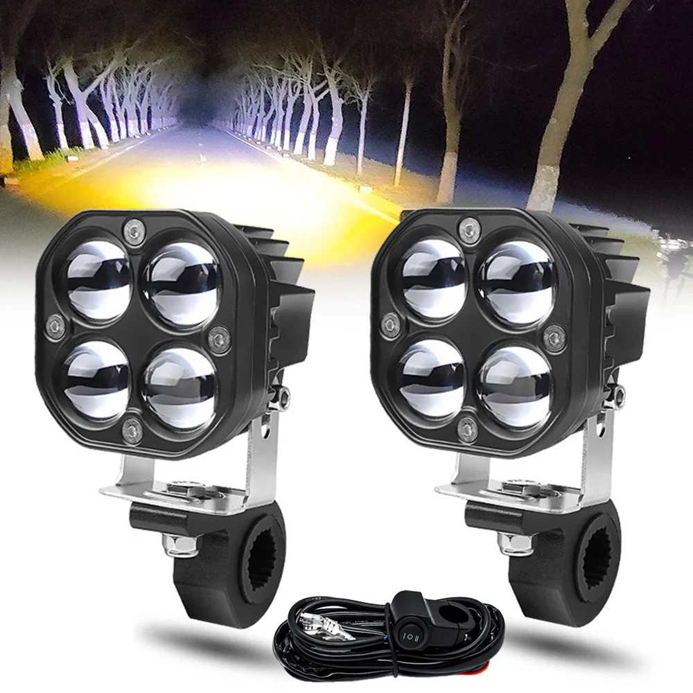 

Motorcycle LED Spotlight Bulbs 200W Auxiliary Headlight Dual Color Led Driving Fog Lights HIDs for Moto Car SUV ATV 20000LM 12V