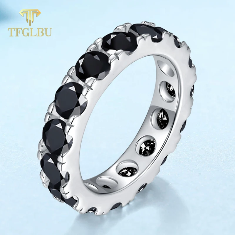 

TFGLBU Hip Hop All 4mm Excellent Cut Black Moissanite 925 Sterling Sliver Ring for Women/men Stackable Band Jewelry Wholesale