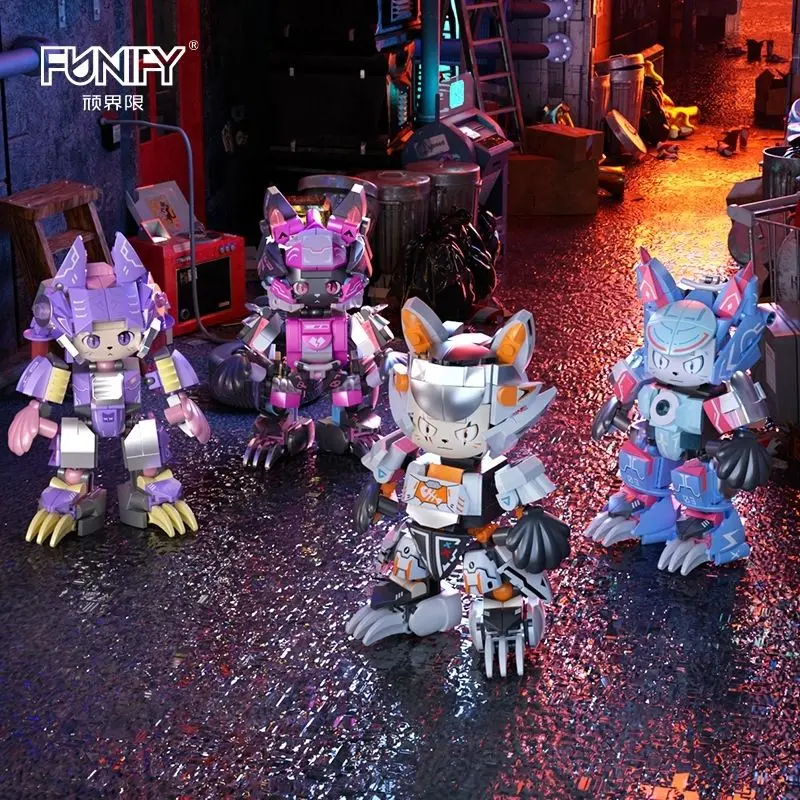 Cyberpunk Trend Play Cat Shadow Task Force Building Blocks Cat Mech Cute Cool Robot Assembled Children's Educational Toy Gift