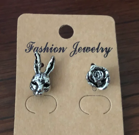 Goth Rabbit Stud Cute Cross Hare Bunny Rose Earring Animal Cocktail Party Motorcyclist Ear Retro Silver Color Gothic Jewelry