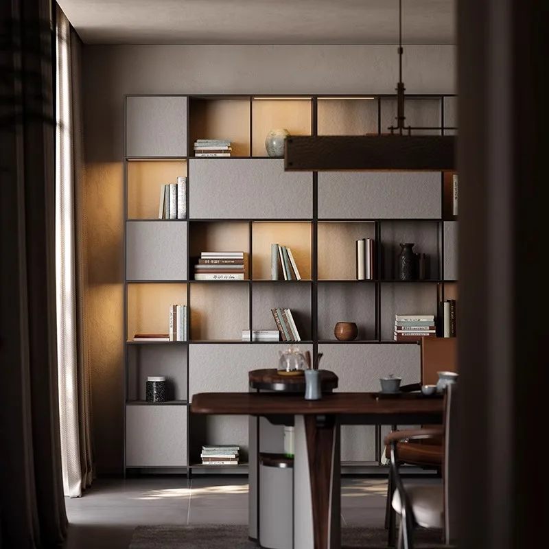 

Italian light luxury bookshelf bookcase office multi-layer Bogu shelf floor-to-ceiling display cabinet study bookshelf