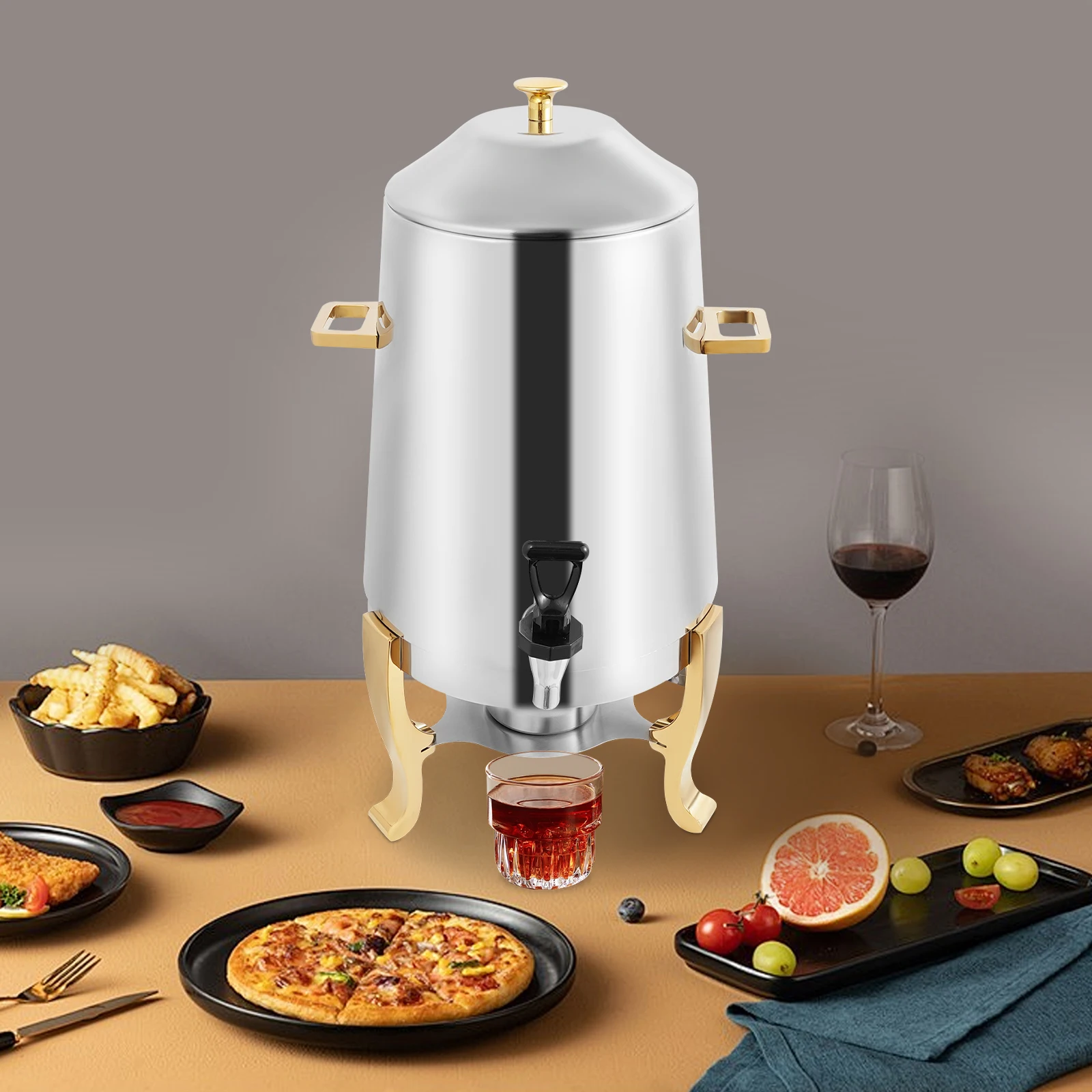 

13L/3.43Gal Hot Beverage Dispenser W/ Alcohol Burner - Coffee Chafer for Catering & Event - Commercial-Grade Hot Drink Dispenser