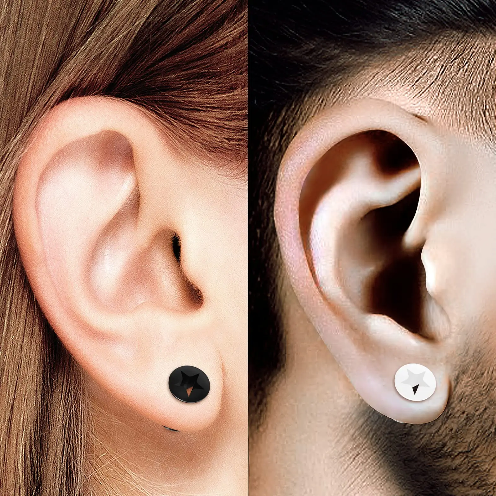2 Pairs Silicone Black White Star Double Flared Saddle Piercing Jewelry Ear Stretcher Plugs Flesh Tunnel Earring Lobe 4-26mm