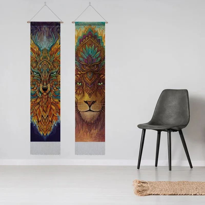 VIKAMA Wandteppich im europäischen und amerikanischen Stil mit Tiermotiven, Wandbehang für Wohnzimmer, Schlafzimmer, Arbeitszimmer, langer Wandteppich, Heimdekoration