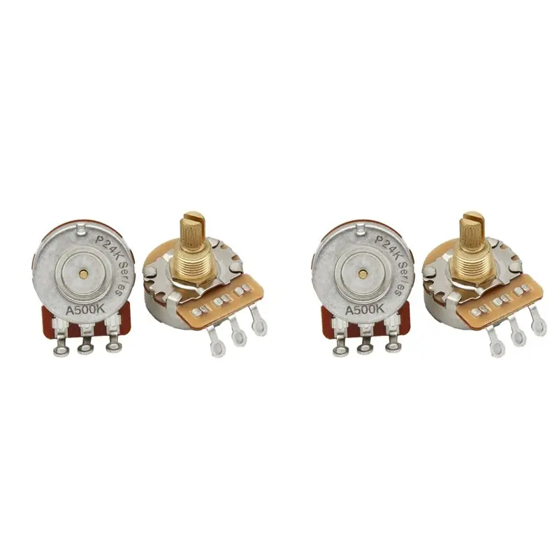 B48B-4PCS Guitar Potentiometers - 500K,Short Shaft Options,Fine 24-Spline Brass Shaft,Ideal For Guitar Customization 500K