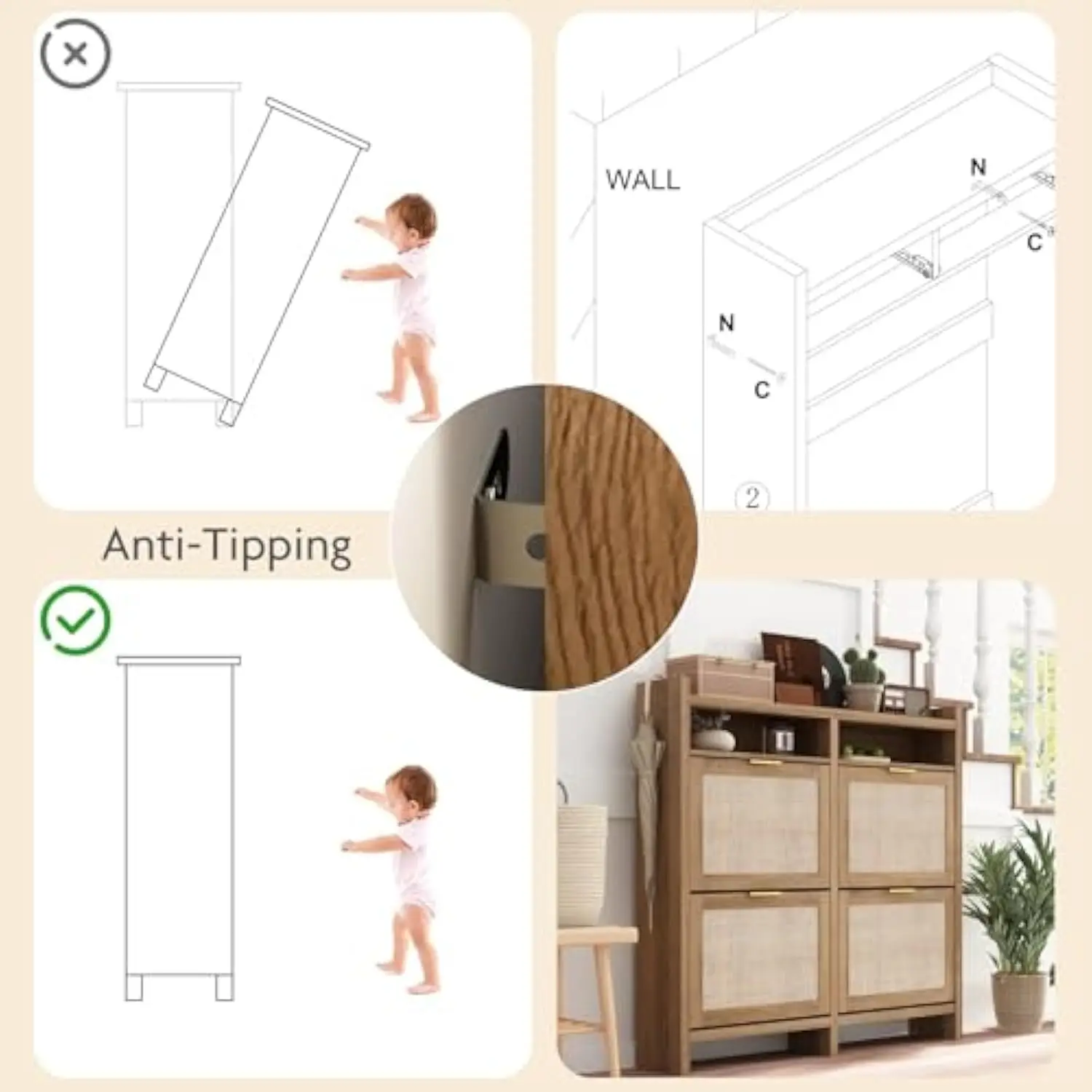 خزانة منظم تخزين للمدخل ، رف أحذية من الراتان لمدخل الباب الأمامي ، ضيق ، مخفي ، نحيف ، Fl