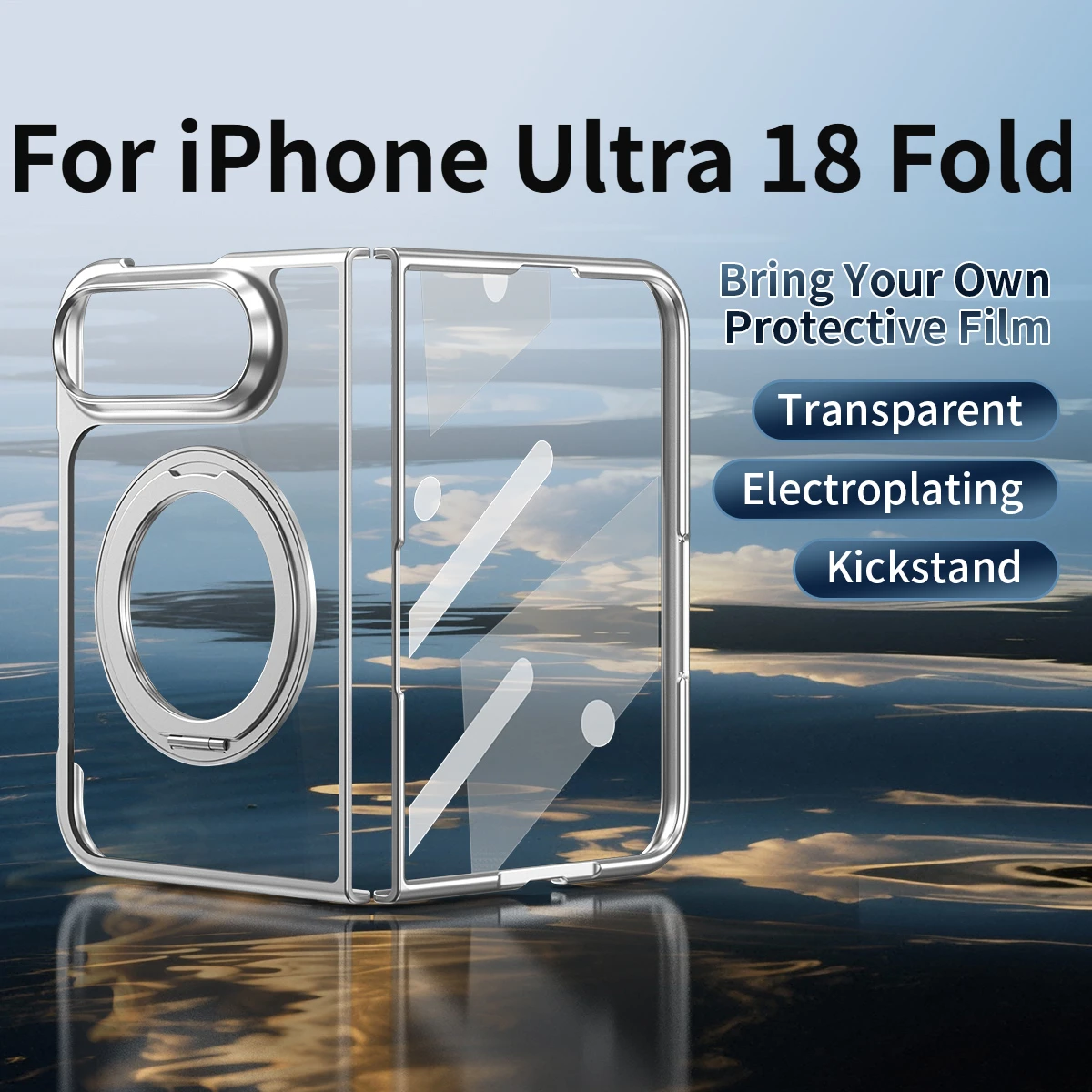 For iPhone Duo Ultra Fold HD Transparent Case with Tempered Film Magnetic Stand Protective for MagSafe Back Cover Phone Shell