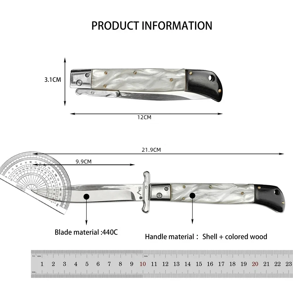 Russian Finka NKVD KGB Manual Folding Pocket Knife Shell/Resin/Acrylic Handle 440C Blade Mirror Finish Outdoor Camping EDC Tools