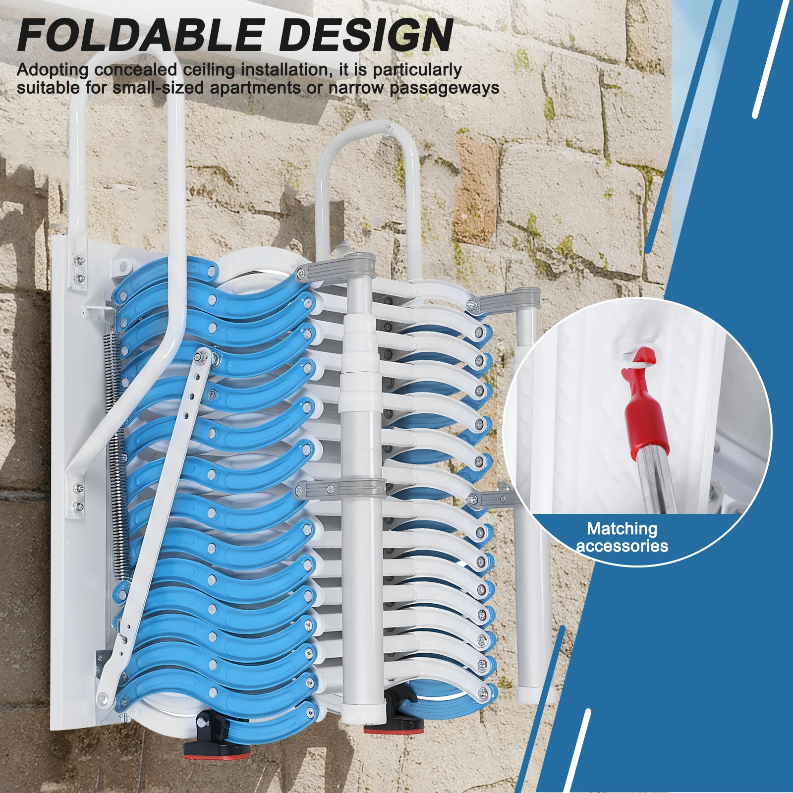 

Ceiling Mount Attic Ladder Invisible Telescoping Attic Stairs with Handrails S-Shaped Design Suitable for Garages Roofs Basement