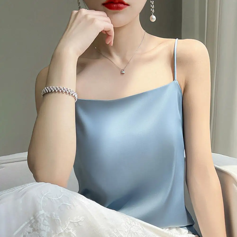 

Women Sling Vest Elegant Summer Tank Tops with Satin Texture Loose Fit Soft Elastic Fabric Sling Vest for Women Women Tops