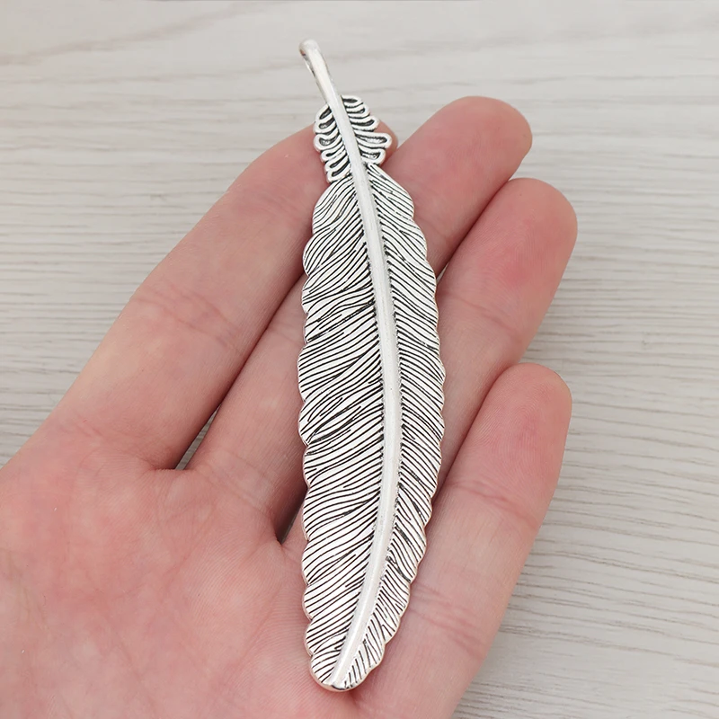 

5 x Tibetan Silver Large Feather Leaf Charms Pendants for DIY Necklace Jewelry Making Findings Accessories 105x22mm