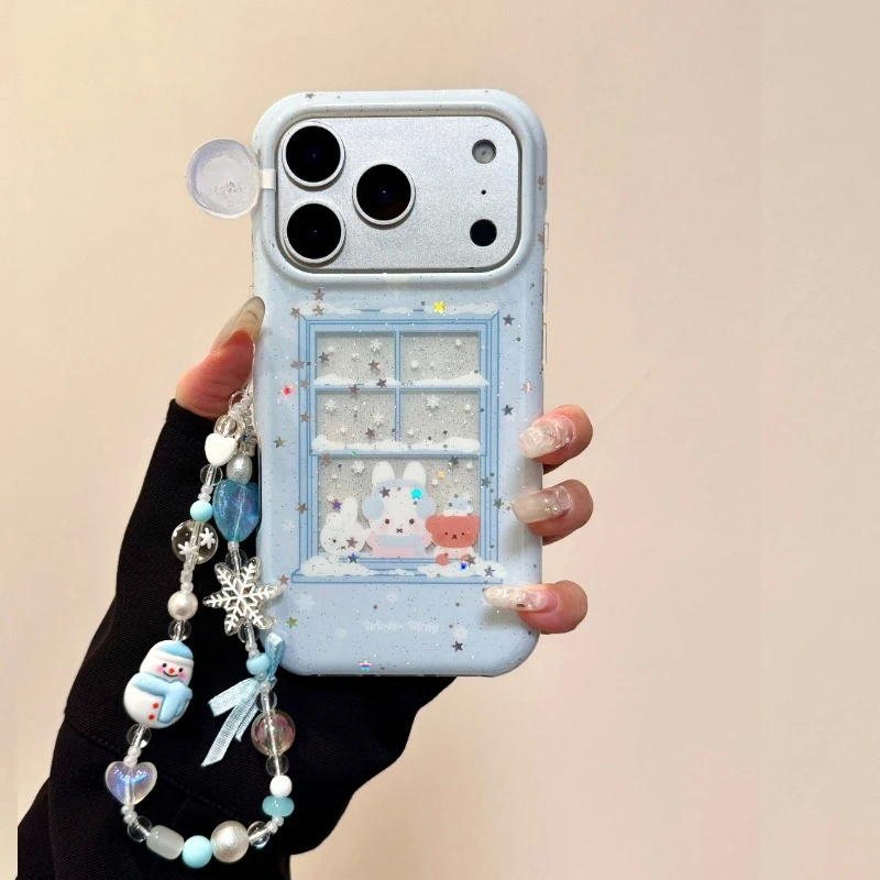 Miffy Kawaii Anime Cartoon Rabbit Mobile Phone Case Cute Personality Winter Day Glitter Snowing Windows for IPhone17 Pro Max