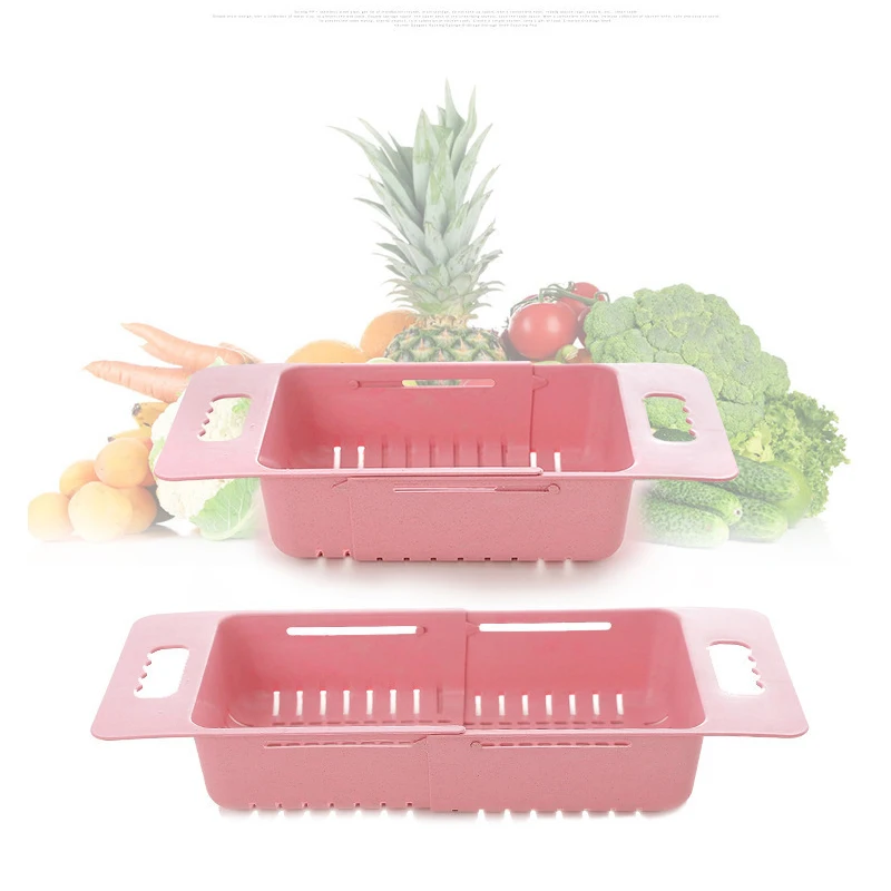 Pink Scalable drainage basket kitchen washes fruits and vegetables Scalable drainage basket for placing dishes and chopsticks