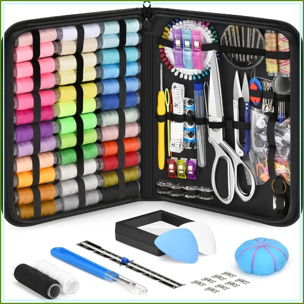 

242 Pcs Newly Upgraded Portable Travel Sewing Kit for Adults with Ultra Sharp Fabric Scissors, Professional Hand Needle and Thread Kit for Beginners Home Travel