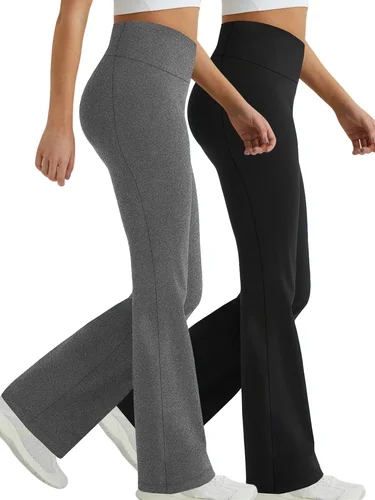 Paquete de 2 pantalones acampanados súper suaves para mujer, cintura alta, Control de barriga, entrenamiento, Yoga, Push Up, gimnasio, Fitness, mallas largas, pantalones acampanados