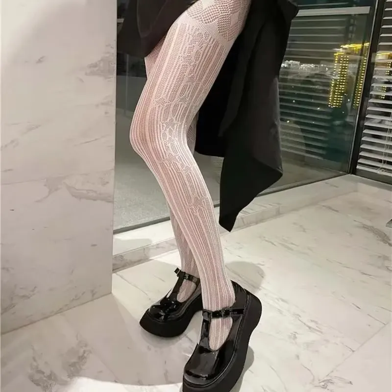 

Lolita Asymmetry Lace Mesh Stockings Women Transparent Nylon Tights Pantyhose Collant Femme Plaid Hollow Stocking Calcetines