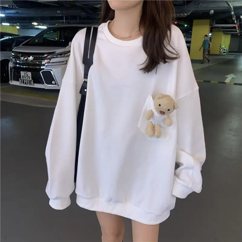 Autumn Three-dimensional Pocket Bear Sweatshirt Women's Solid Oversized Casual Thin Hoodie Long Sleeve Sweatshirt Women y2k Tops