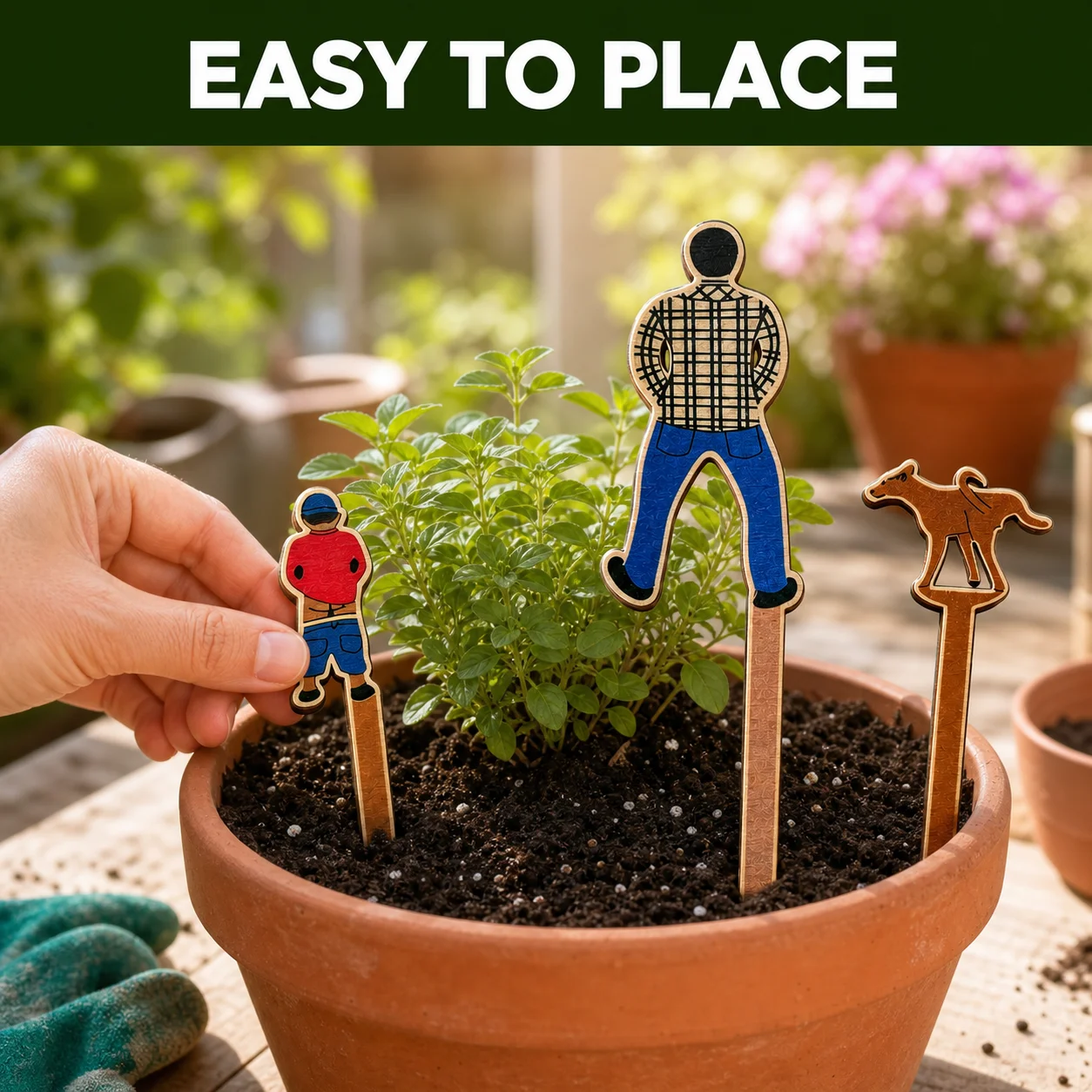 New Fun Pottery Wooden Mini Card Father Son Dog Courtyard Home Flower Pot Decoration