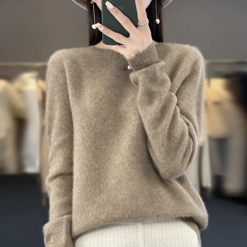 100% Merino Wool Sweater Cashmere Pullover Women Knitwear O-Neck Long Sleeve Autumn Winter Fashion Basic Clothing Tops