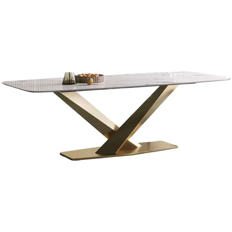 

Slate dining table home high-end chair stainless steel dining dining table for 5 people