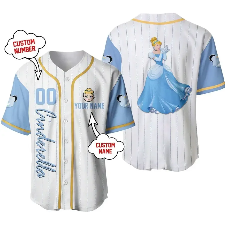 

Custom Name Disney Cinderella Baseball Jersey Men Women Short Sleeve Button Down Jersey Disney Baseball Jersey Casual Sweatshirt