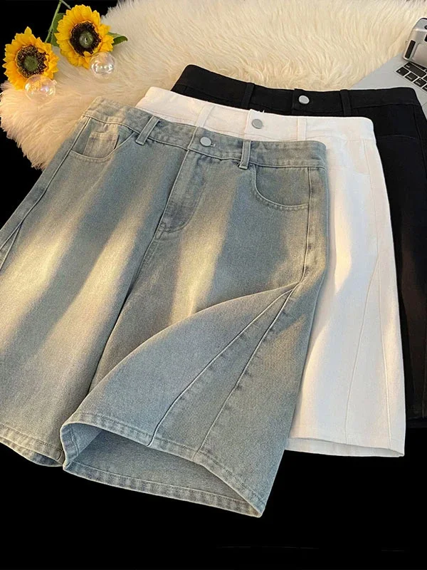 

Мужские летние тонкие универсальные повседневные шорты-бриджи свободного прямого кроя до середины икры из выцветших джинсов